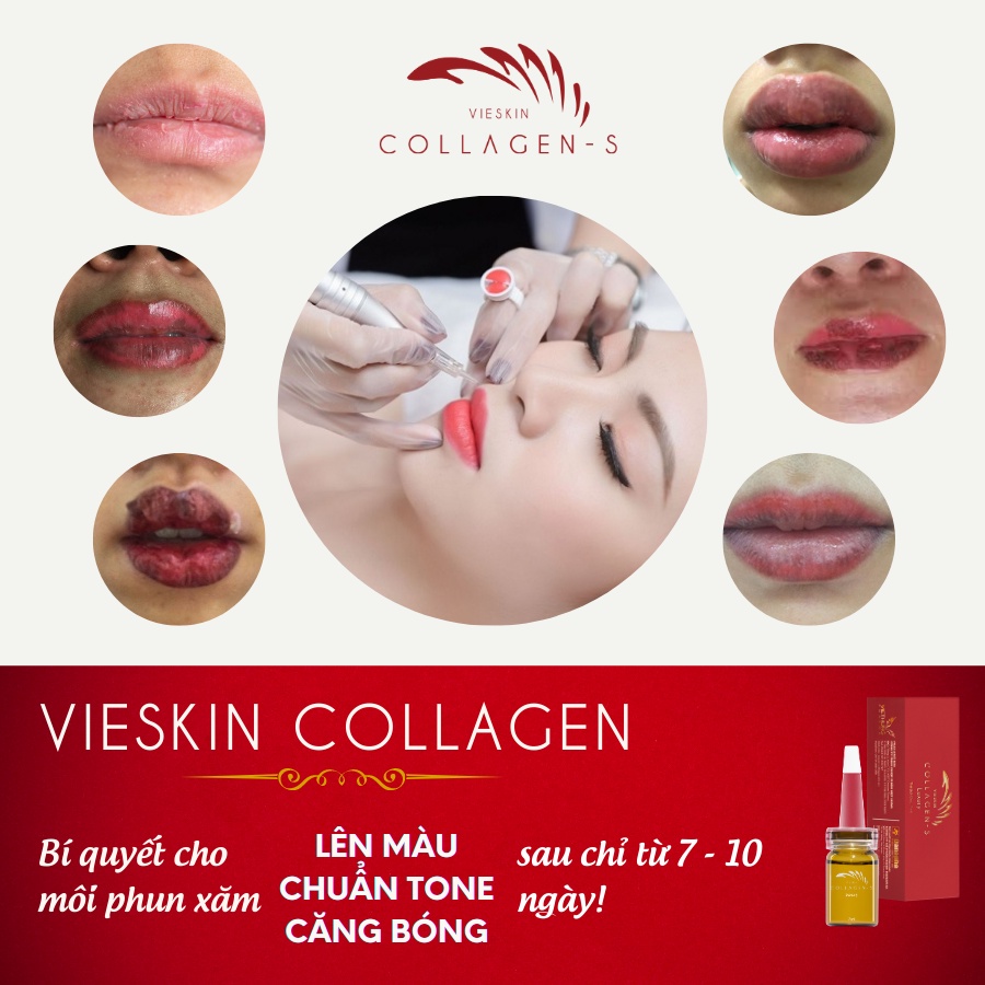 Tinh chất Collagen tươi Vieskin Luxury làm dẹp da và chăm sóc môi/mày sau phun xăm