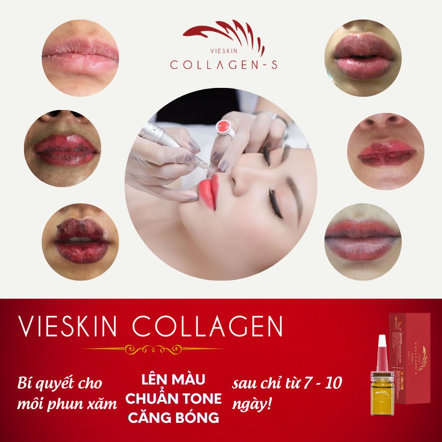 Tinh chất Collagen tươi Vieskin Luxury làm dẹp da và chăm sóc môi/mày sau phun xăm (Chính hãng)