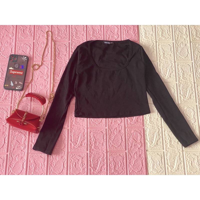 áo croptop nữ dài tay, cổ vuông, dễ phối đồ, thun borip mềm đẹp