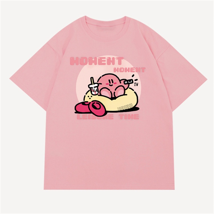 Áo Thun cotton Ngắn Tay Cổ Tròn In Họa Tiết Hoạt Hình Phong Cách Hàn Quốc Cho Nữ