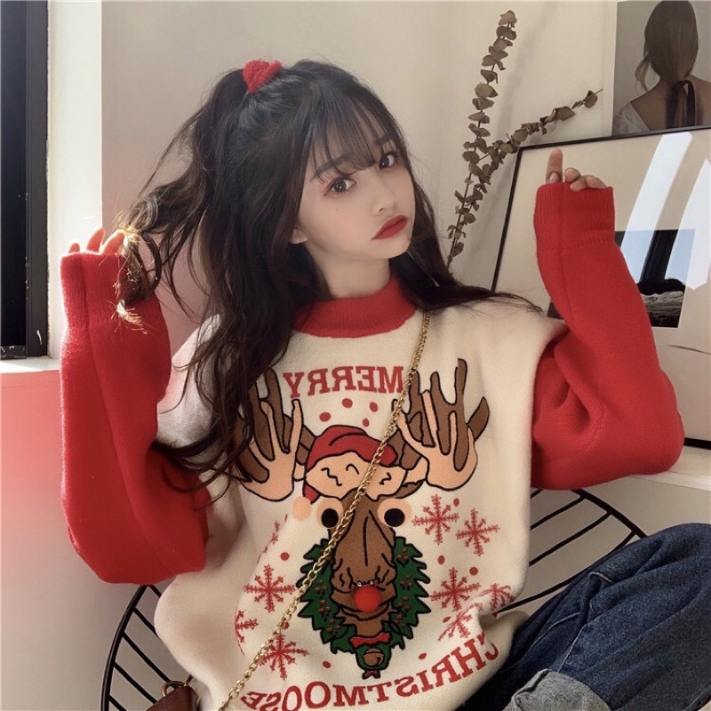 Áo noel cực trẻ trung, hack tuổi tặng kèm chì kẻ mày 💥Freeship💥 chất liệu len ấm áp