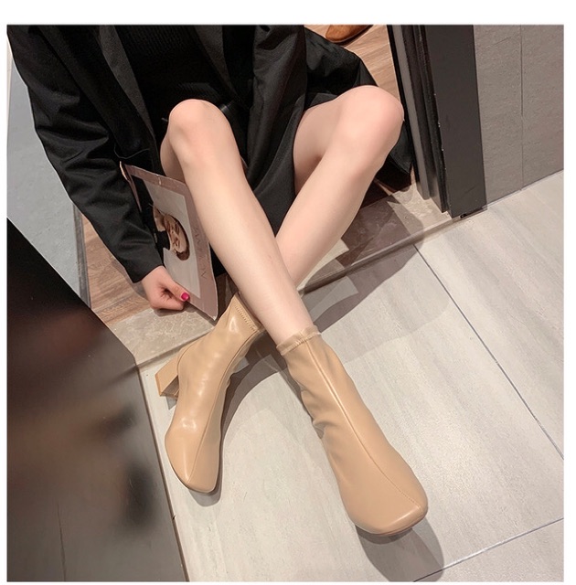 [Có Sẵn] Boots nữ cổ ngắn da lộn ulzzang gót vuông cao 6cm | BigBuy360 - bigbuy360.vn