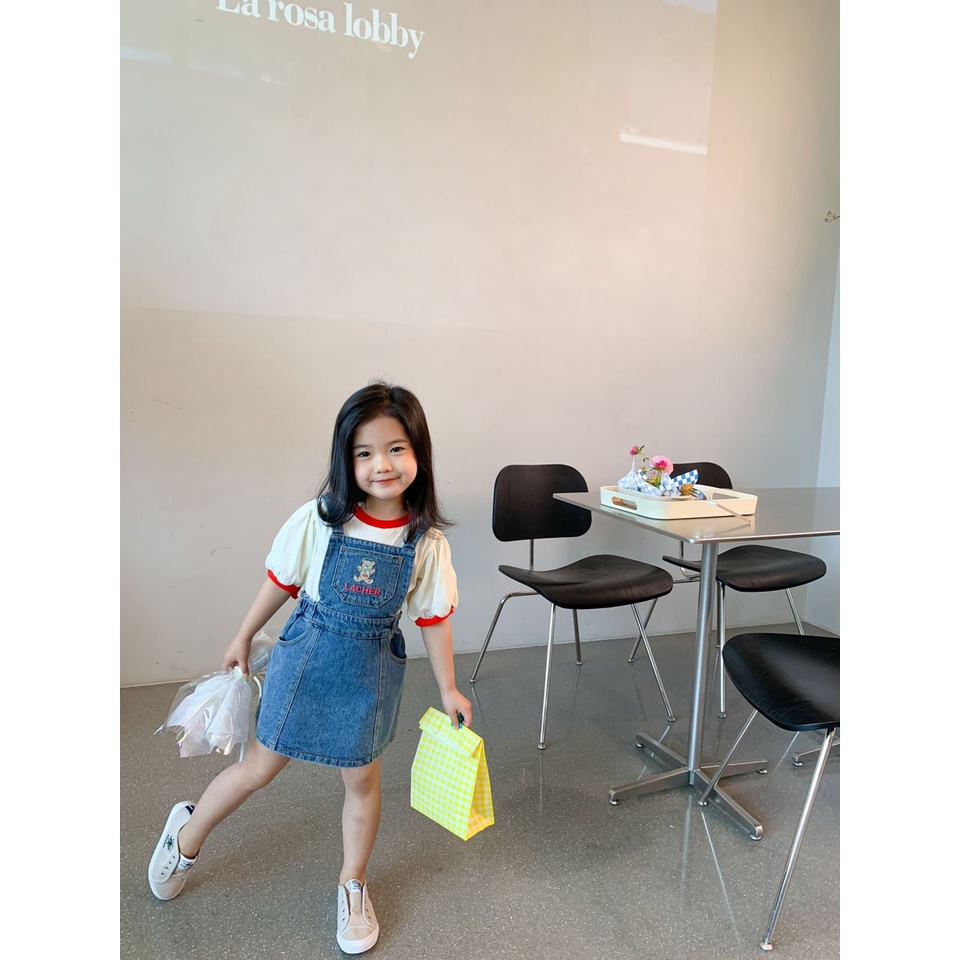 Set Váy yếm Bò Phối Áo Thun Cực Xinh Cho Bé Gái_umeekids