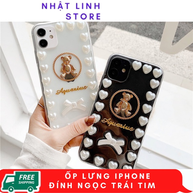 Ốp lưng iphone Đính Ngọc Trái Tim  Thích hợp iphone 11,12 pro max,12,12 pro,11 pro max,11 pro,7 plus,7,xs max,8g,