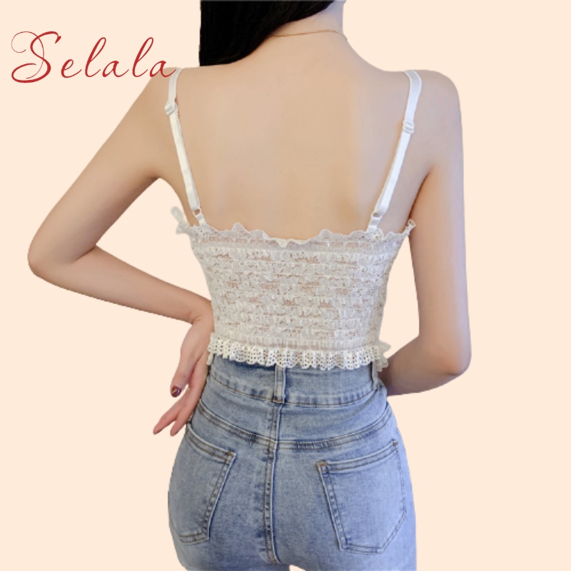 Áo 2 Dây Selala Hoa Nhí Phối Ren Phong Cách Vintage Siêu Quyến Rũ V03