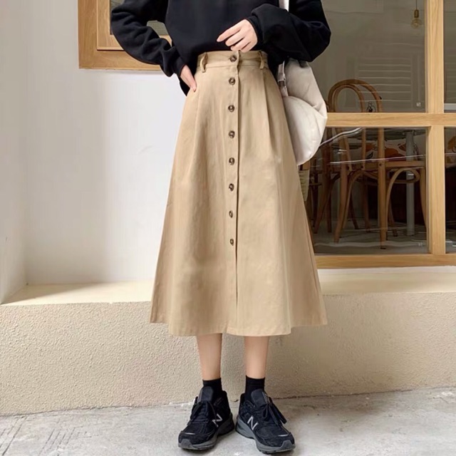 Chân váy dài hàng cúc giữa ulzzang