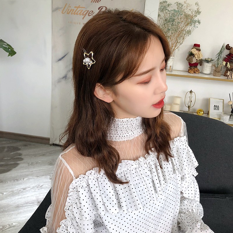 Kẹp Tóc Hình Trái Tim / Tam Giác Đính Đá / Ngọc Trai Bằng Kim Loại B501