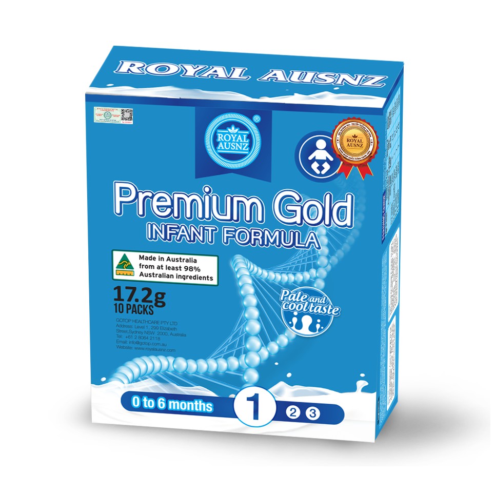 Sữa Bột Hoàng Gia Úc Premium Gold Số 1 Bổ Sung Vitamin, Khoáng Chất Cho Trẻ ROYAL AUSNZ Hộp 10 gói x 17,2g