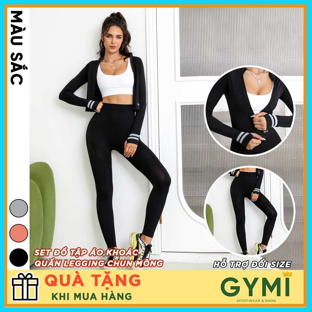 Set bộ đồ tập gym yoga nữ GYMI SET21 gồm áo khoác thể thao và quần legging thumbnail