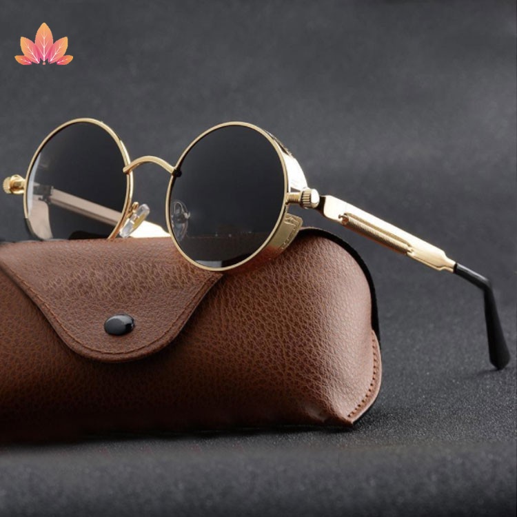 Kính Mát Tròn Phân Cực JP5 Gọng Vàng Phong Cách Steampunk Cổ Điển