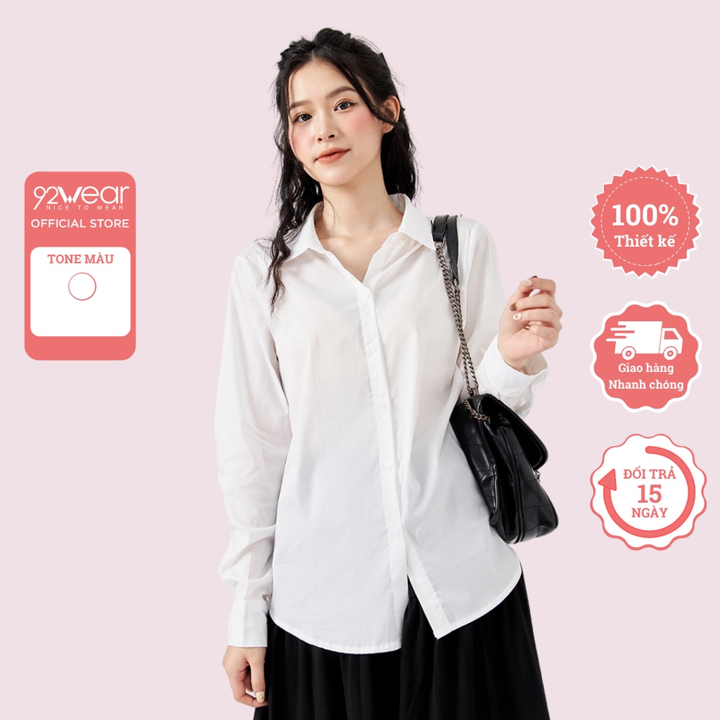 [Mã WABRH11 giảm 10% đơn 99K] Áo sơ mi trắng nữ dài tay công sở 92WEAR ASW1134