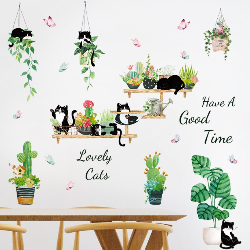 Decal dán tường Cây cảnh và lovely cat