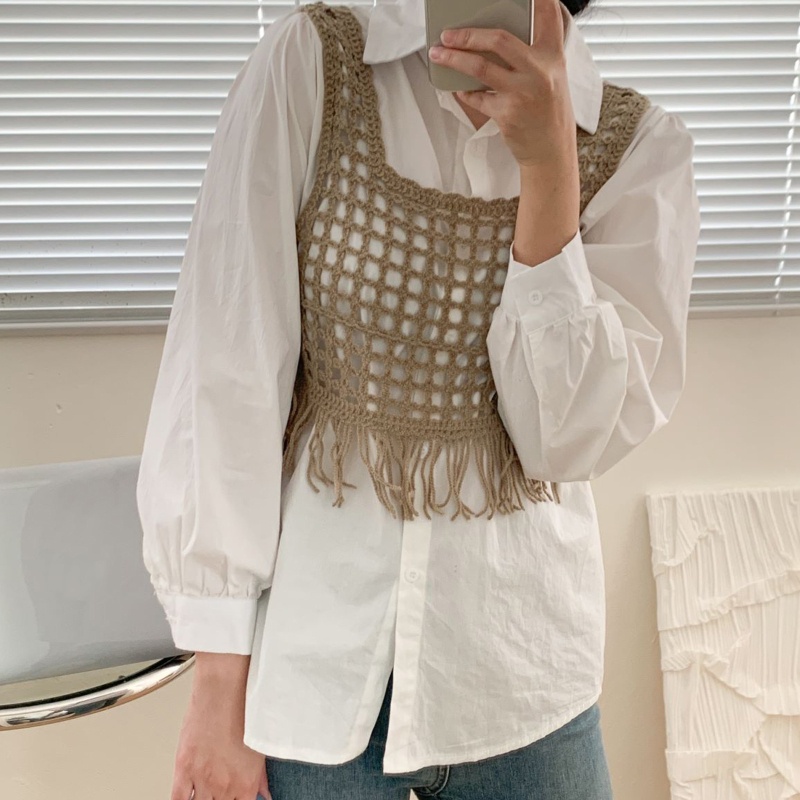 Xiangbao Áo Không Tay Mini Phối Tua Rua Phong Cách Pháp Thanh Lịch Cho Nữ