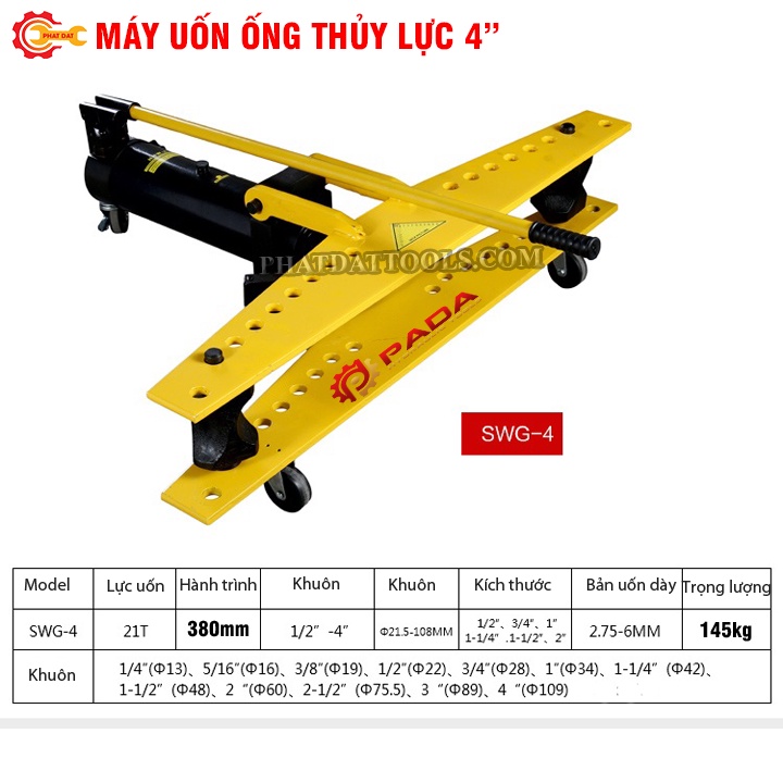 Uốn ống sắt thép inox - Máy uốn ống thủy lực SWG2 - Liền bơm tay - Bảo hành 6 tháng