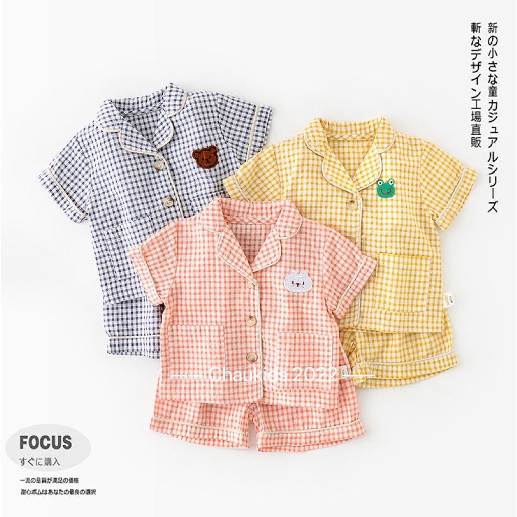 Bộ cộc tay Pijama chất đũi xốp kẻ caro cực đẹp bé trai bé gái Namkidshop (V607)