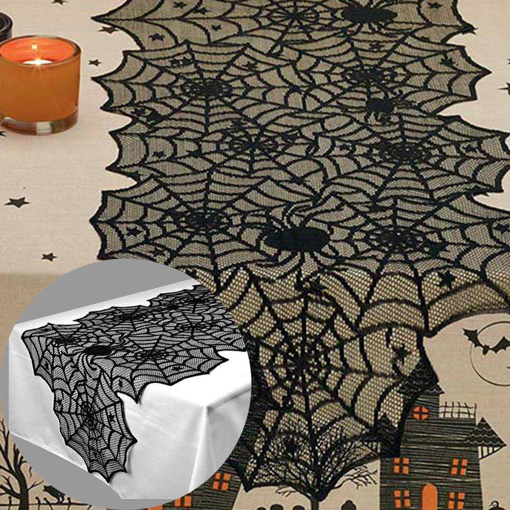 YIYU Khăn Ren Trải Bàn Trang Trí Halloween Màu Đen