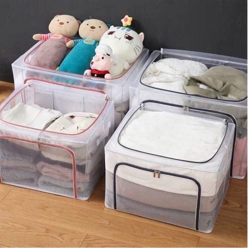 Tủ Vải, Hộp Đựng Quần Áo Đựng Đồ Trong Suốt Khung Thép Chắc Chắn Chịu Lực Tốt 66L