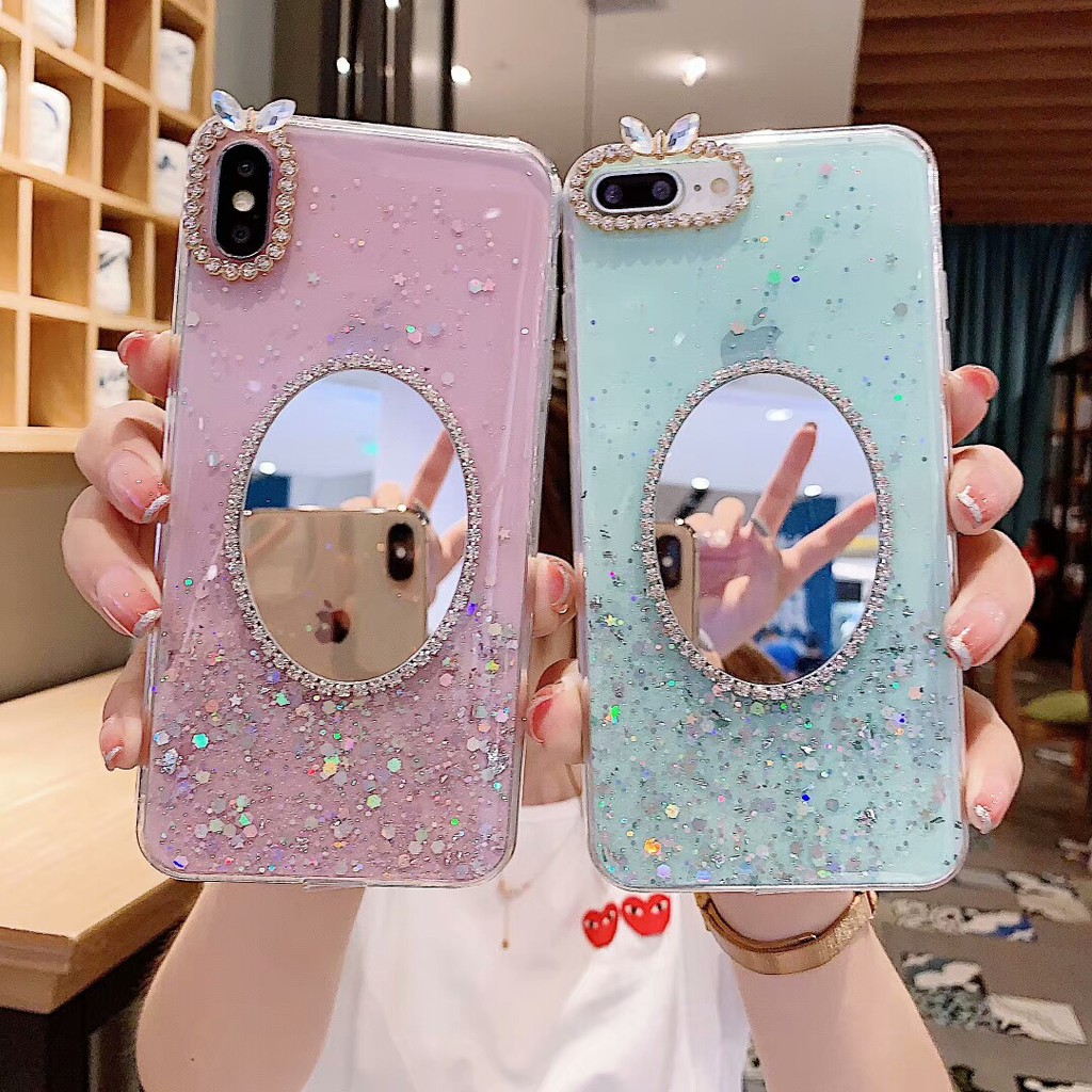 Ốp điện thoại có gương dành cho Oppo A94 A93 A52 A92 A15 A31 A91 Reno2 F Z A9 A5 2020 F11 F9 Pro F5 A3S