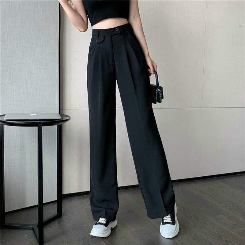 Quần suông vải dài lắp túi, Quần vải suông ống rộng form đẹp cực kì tôn dáng-LNS-mã 6321