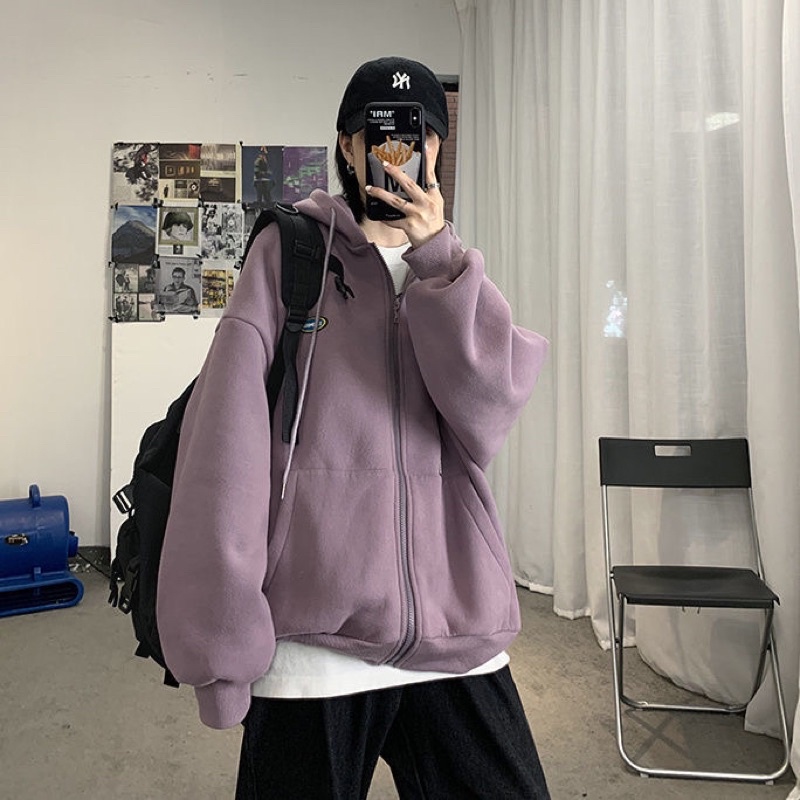 Áo khoác Hoodie nam nữ Unisex màu tím đen ghi xanh dài tay có mũ basic khoá kéo chất nỉ bông phom rộng Hàn Quốc | BigBuy360 - bigbuy360.vn