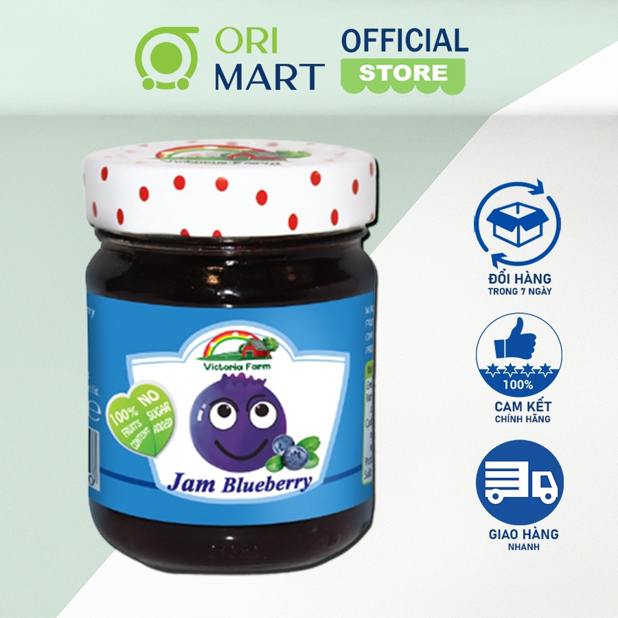 Mứt Việt Quất VICTORIA FARM Jam Blueberry Hương Vị Tự Nhiên Tốt Cho Sức Khỏe Lọ 220g