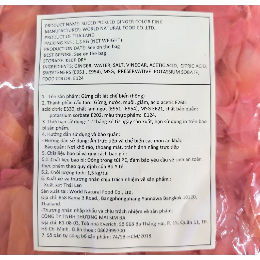[TÚI LỚN 1.5Kg] GỪNG HỒNG SUSHI [Thailand] WORLD NATURAL FOOD Gari Pink
