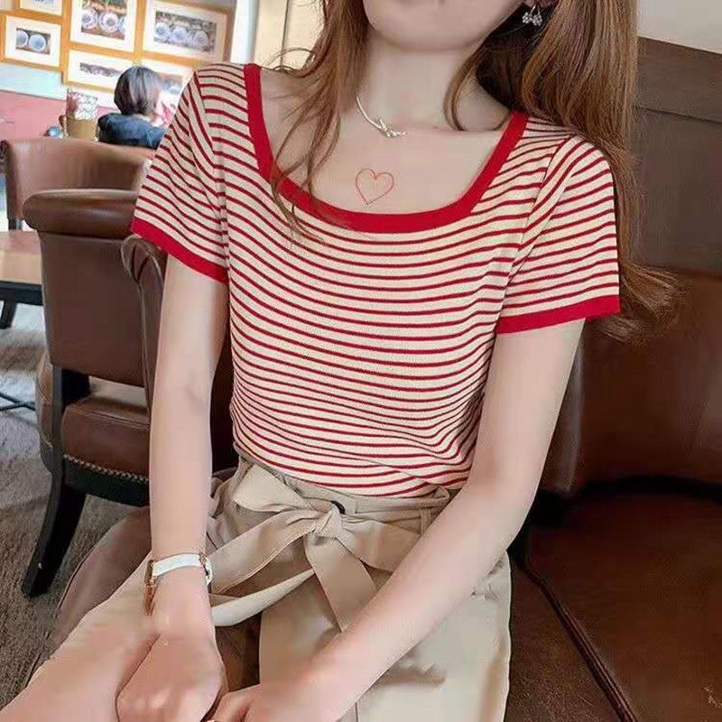 Áo Thun cotton Ngắn Tay Họa Tiết Kẻ Sọc Hàn Quốc Áo phông Nữ NZ-TX-386