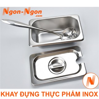 Khay đựng topping, thức ăn inox 1/4 có nắp