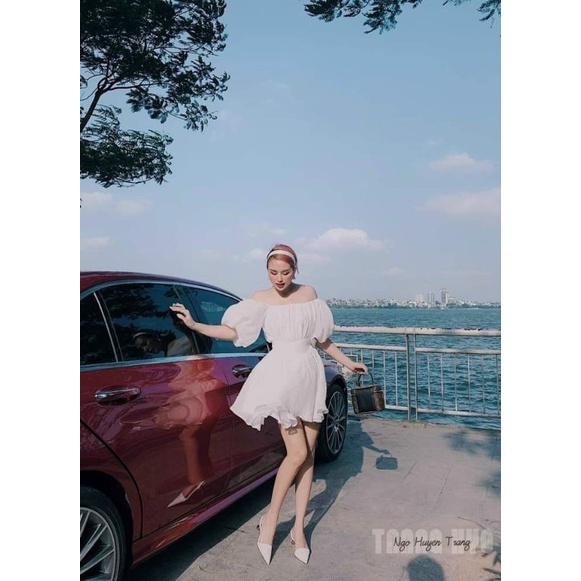 Đầm oganza xoè tay bồng