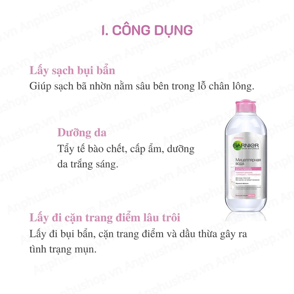 ( Hàng chính hãng) Nước tẩy trang Garnier Micellar Cleansing Water không cồn cho da nhạy cảm 400ml