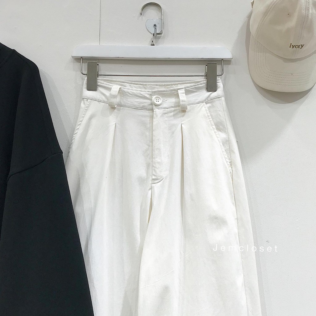Quần Kaki Nữ JEMCLOSET dài dáng suông ulzzang hai màu trắng đen Lotus - 1705