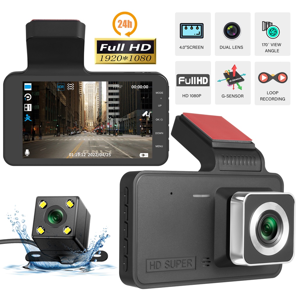 Camera hành trình ô tô Trước Và Sau Hỗ Trợ Quay Đêm 4.0 inch Dvr 1080P HD