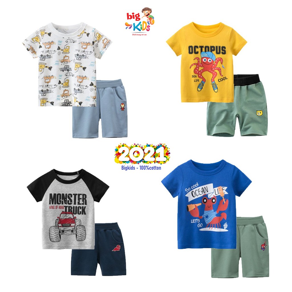 Quần áo bé trai đồ bộ trẻ em mùa hè đáng yêu chất cotton - Hãng 27Kids