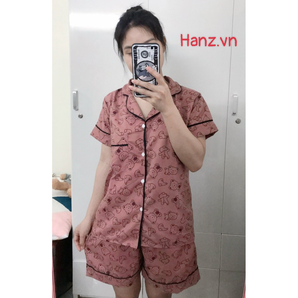 Bộ đồ ngủ nữ pijama kate loại 1 cộc đùi bộ mặc nhà cao cấp mềm mại dễ thương giá rẻ Hanz.vn H23