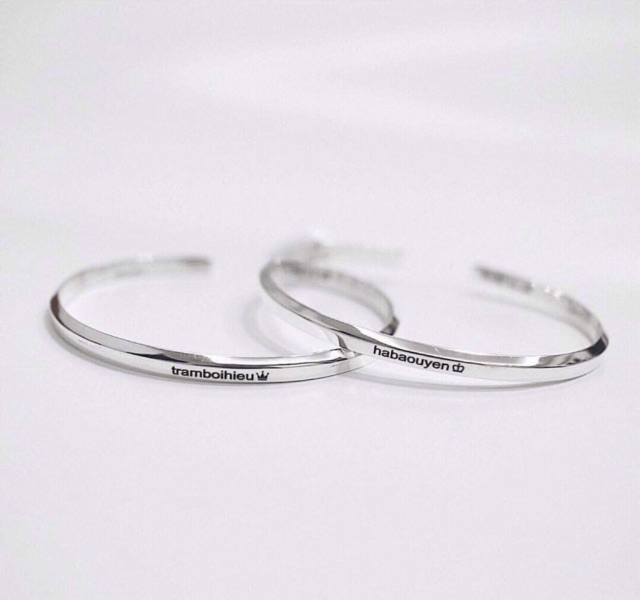 Vòng tay trơn đơn giản cá tính bạc chuẩn 99 bóng đẹp chữ smile