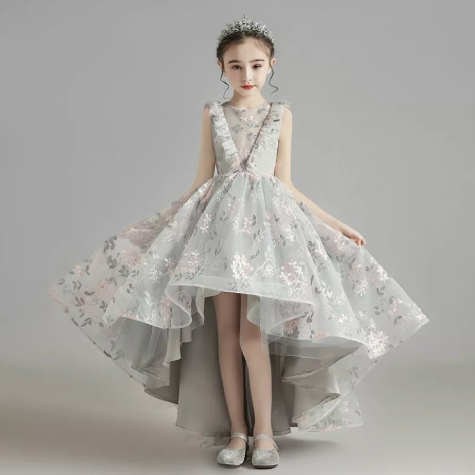 Váy bé gái đầm bé gái đầm công chúa dự tiệc cao cấp cho bé gái xám đuôi tôm DBG052
