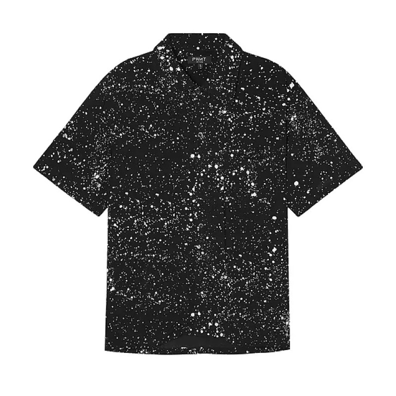 ÁO SƠ MI SHORT SLEEVED SHIRT IN PAINT DOT PRINTED LINEN