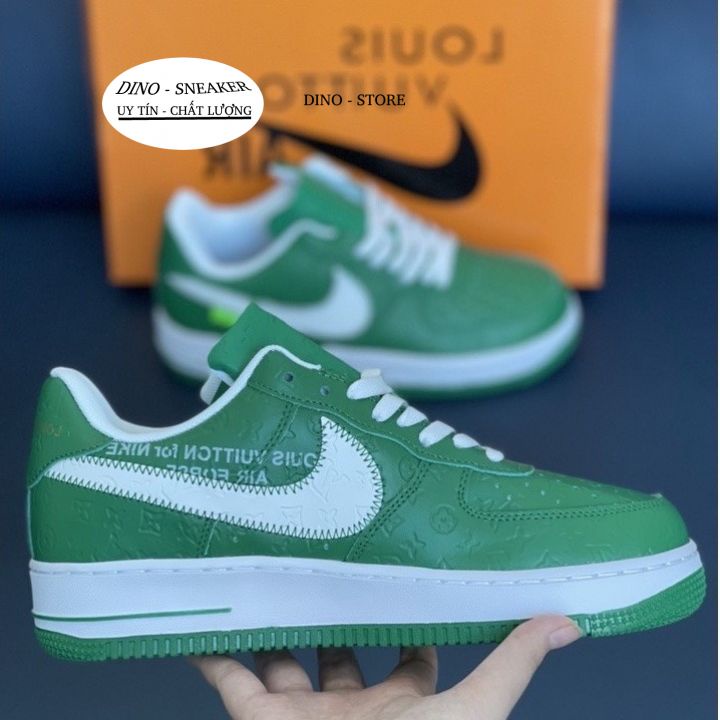 Giày Louiss_Vuittonm x Nike_AirForce 1 Low By White Green/Af1 LV Xanh Lá Af1 LV White Green DINO-SH