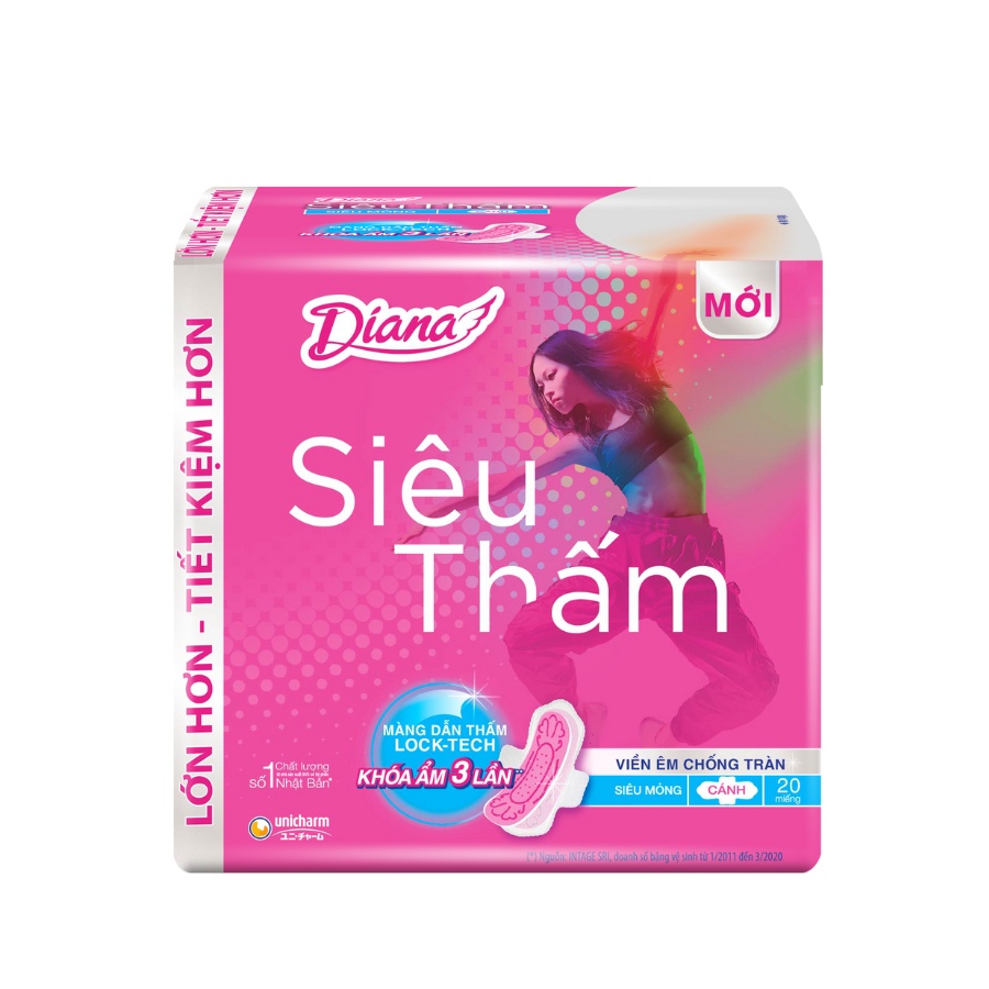 Băng Vệ Sinh Siêu Thấm Siêu Mỏng Cánh 23cm Diana 20 Miếng