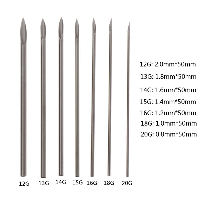 Bộ 10 kim xỏ khuyên cơ thể 12g 13g 14g 15g 16g 18g 20g bằng thép không gỉ