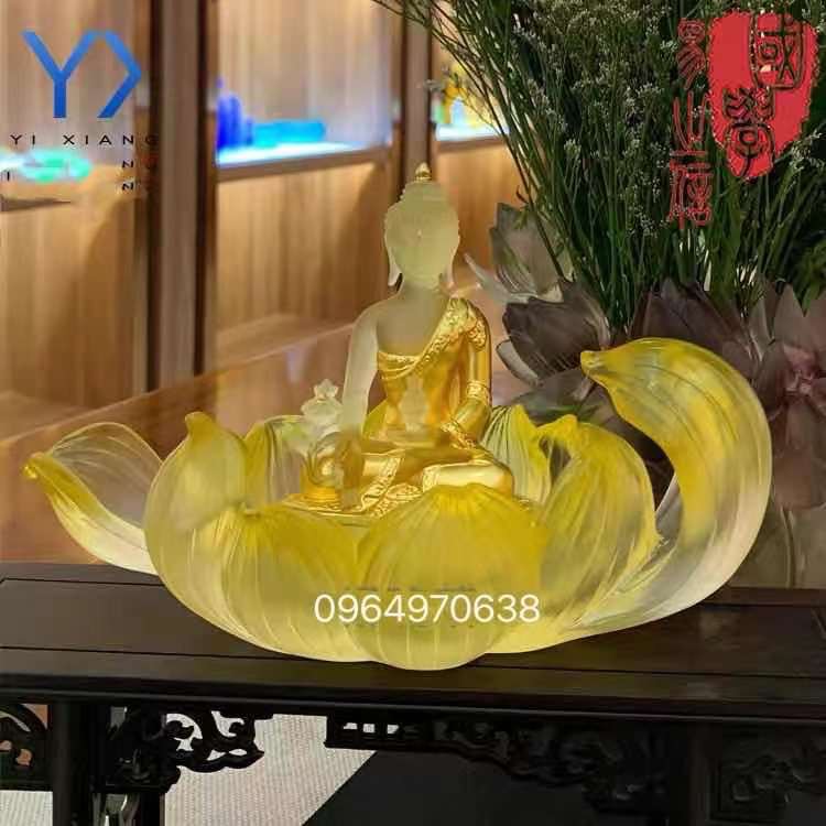 Tượng Dược Sư Lưu Ly dát vàng + Đế sen