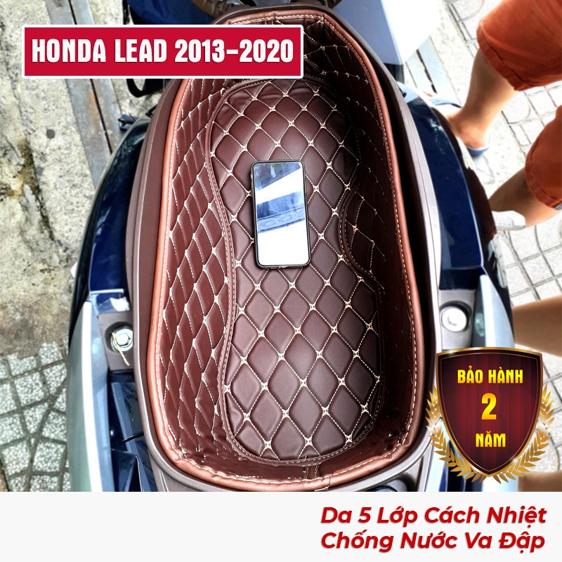 Lót cốp da 5 lớp xe HONDA LEAD 2013-2020 (Đen Chỉ Vàng Đồng) - cách nhiệt bảo hành 2 năm