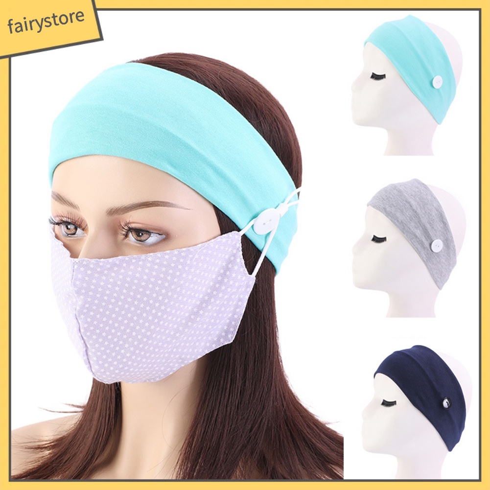 Băng Đô Cài Tóc Bản To Màu Trơn Phối Nút Cho Nữ