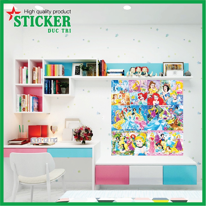 12 Poster Tranh dán tường Hình Công Chúa trang trí nơi học tập, phòng ngủ cho bé gái.