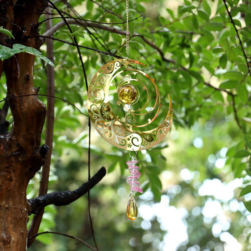 LUCKY Crafts Gift Wind Chimes Garden Rotating Wind Spinner Moon and|Art Decor Outdoor Patio Indoor 360 Degrees Metal/Multicolor