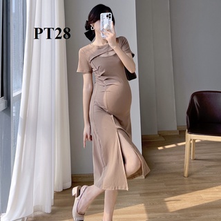 Váy bầu đầm bầu body xinh xắn chất thun tôn dáng, gọn gàng cho bầu - PT28
