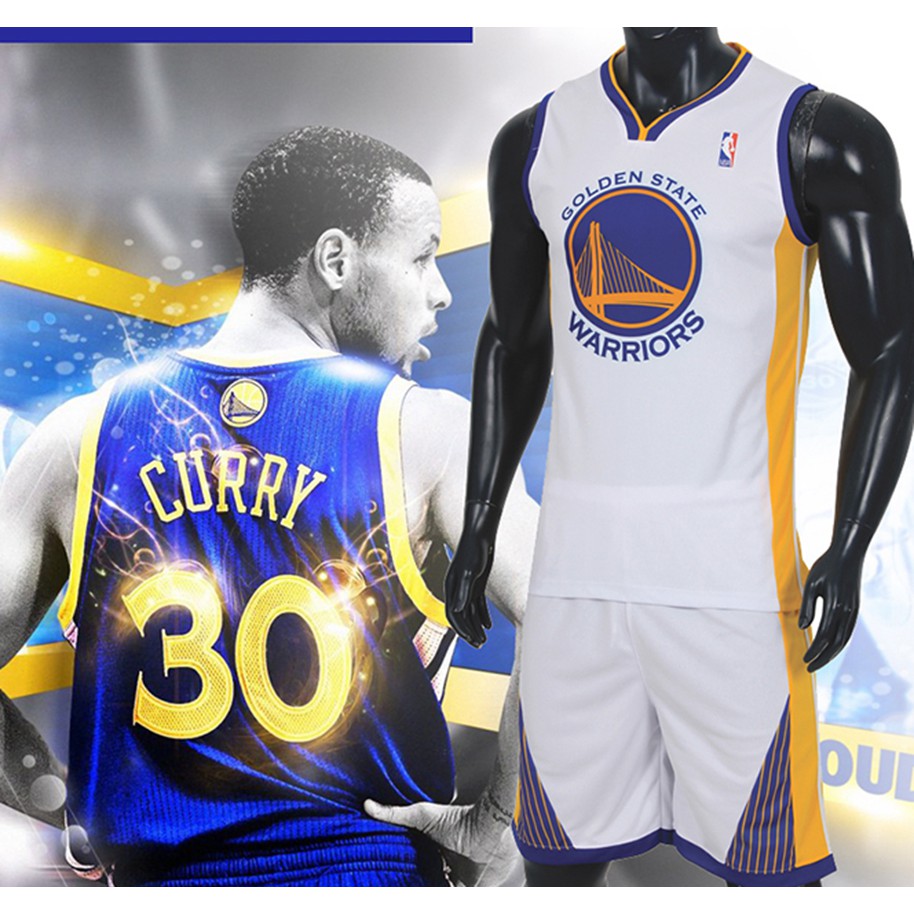 Bộ quần áo bóng rổ Golden State Warriors trắng CP Sports vải mè mát