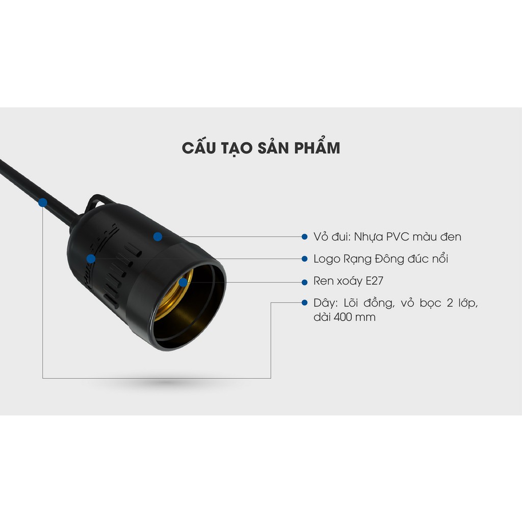 Đui đèn E27 chống thấm nước Rạng Đông IP65 có kèm dây điện