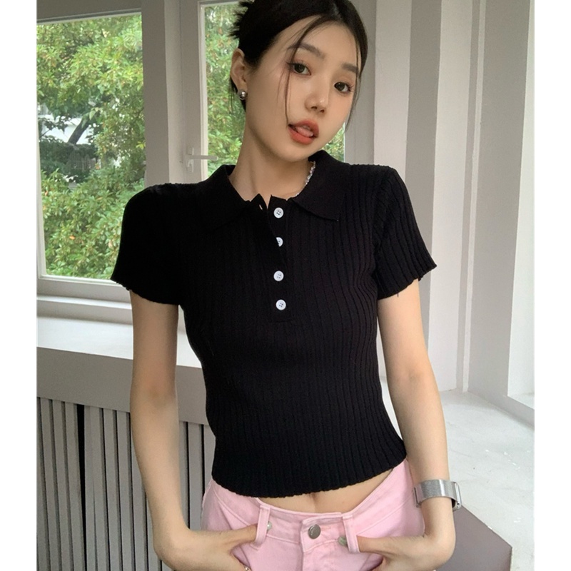 Áo Croptop Dệt Kim Tay Ngắn Thời Trang Mùa Hè Cho Phái Nữ