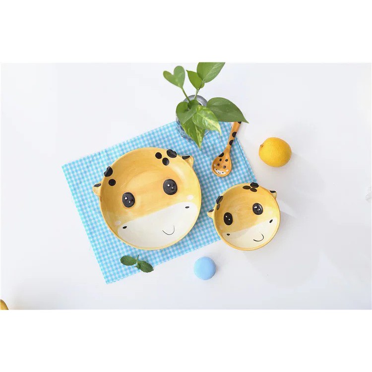 Bát đĩa thìa hình thú dễ thương, set ăn dặm cho bé bằng sứ cute: 5.14